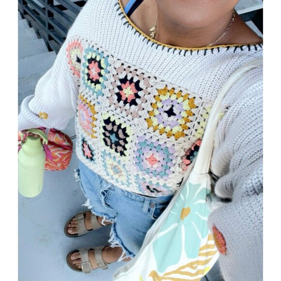 FREE PEOPLE Dahlia Crochet Pullover in Cream Size X-Small - Picture 1 of 9